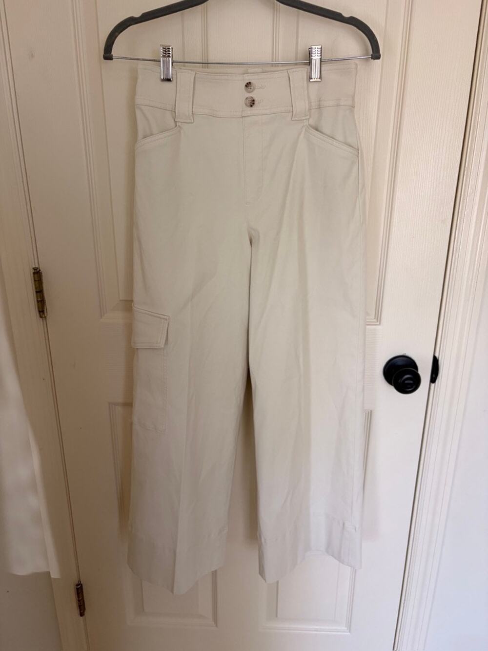 SPANX Stretch Twill Wide Leg Cargo Pants Cream Small